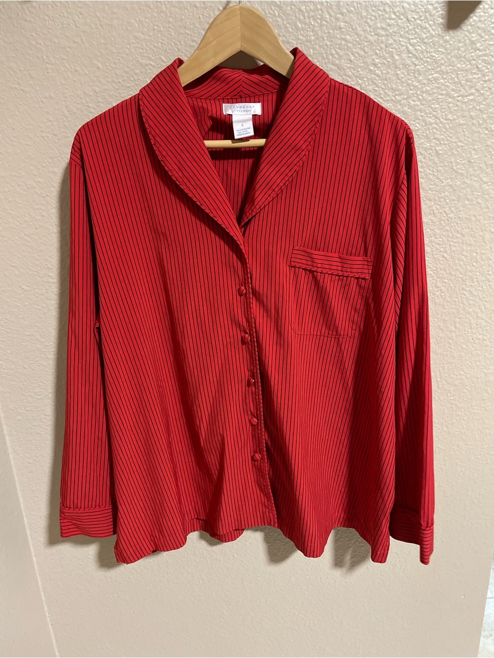 Cabernet Red Long-Sleeve Pinstripe Sleep Shirt